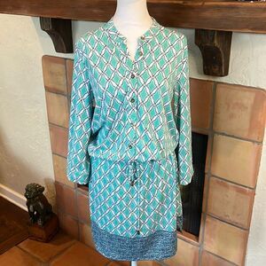 Cabana Life Diamond Print Tie Waist Sun Protection Dress, size L!